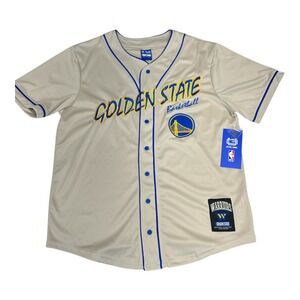 Golden State Warriors Baseball Style Button Up Jersey Adult Mens M Beige New